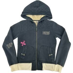 Vintage y2k Womens Navy Blue Volcom Sherpa Lined Full Zip Hoodie Sweatshirt Sz L